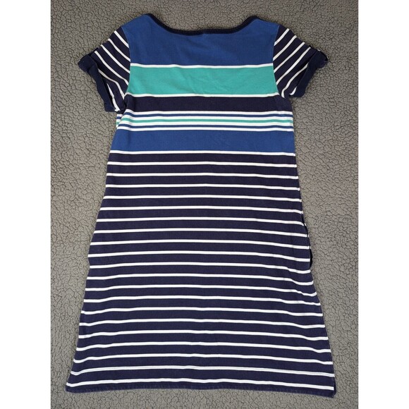 Lands End Shirt Dress M Blue Striped Short Roll Tab Sleeve Stretch Pockets! - Picture 4 of 13